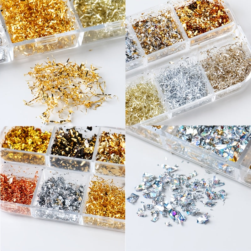 Golden & Silvery Nail Foil Glitter, Rectangular Metal Leaf Sequins, Unscented Nail Art Decor, DIY Exquisite Nail Art Foil Paper for Nail Decorations